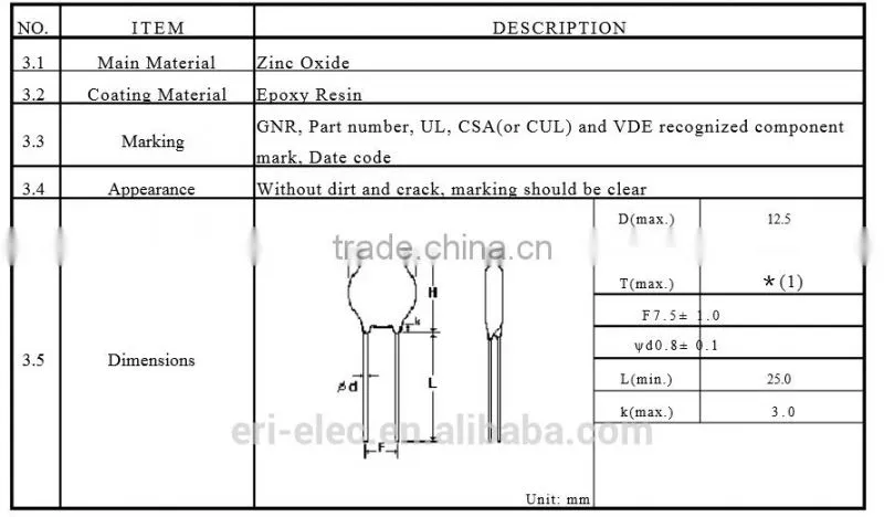 10D471K Zinc Oxide Varistor