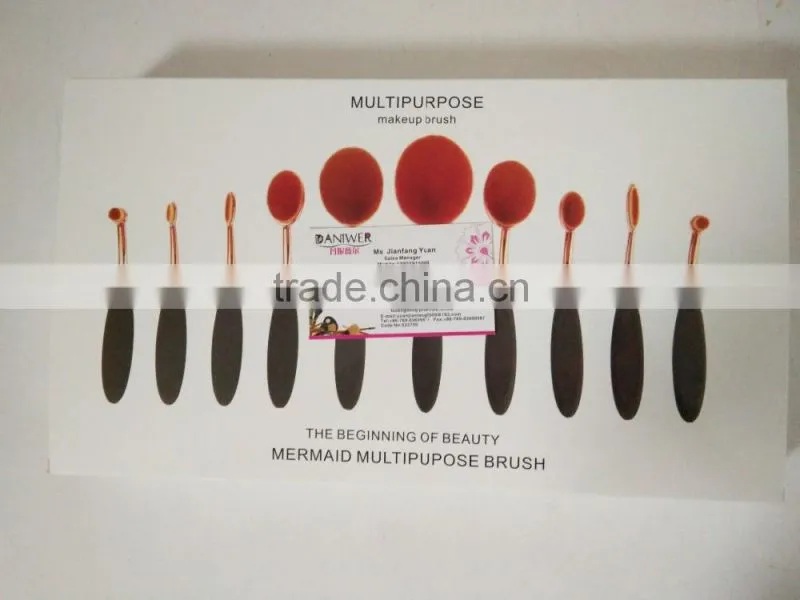 2016 Hot sale Makeup Brushes 10 Pcs Toothbrush Style Makeup Brush Set Rose Gold Oval Cosmetic Makeup set