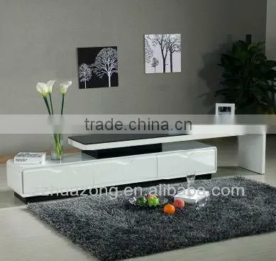 Modern White High Gloss MDF TV Stand With Tempered Glass
