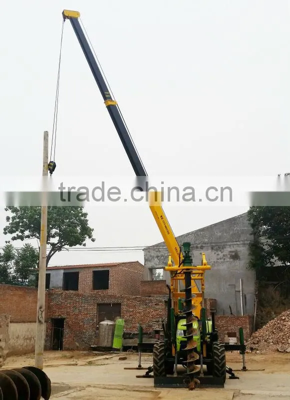 Pole hole digging machine with crande and Bulldozer