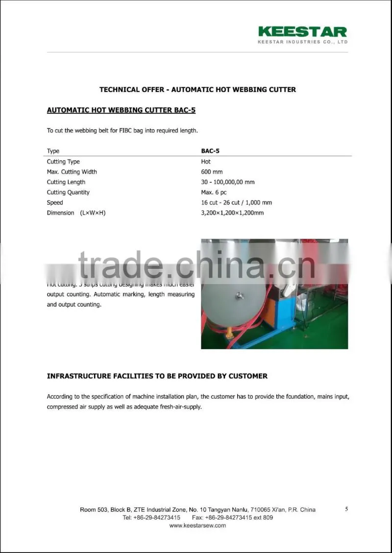 Keestar big bag jumbo bag FIBC cutting and sewing machine line
