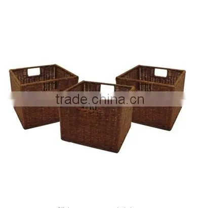Walnut finish rattan laundry basket wholesale