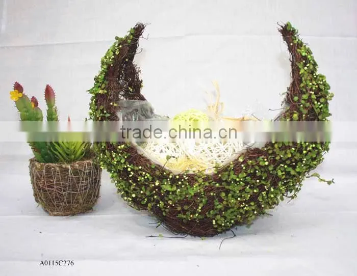 wicker flower basket with topiary grass