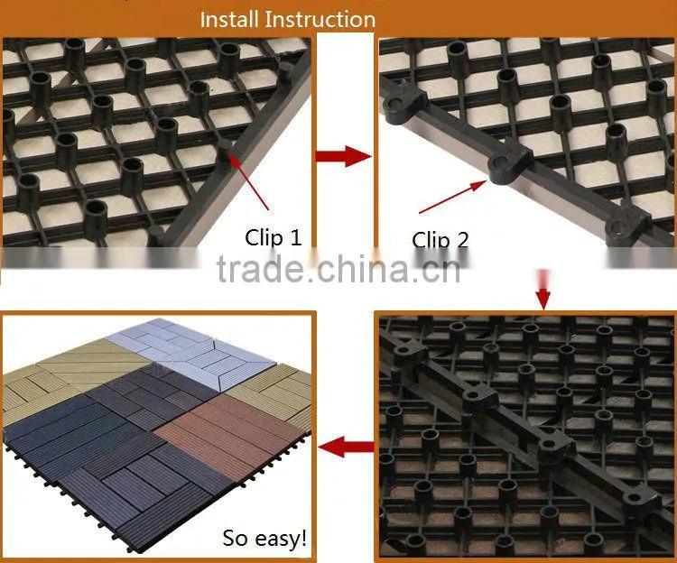 Waterproof wpc DIY floor tiles, non-slip interlocking floor tiles, wpc interlocking plastic base deck