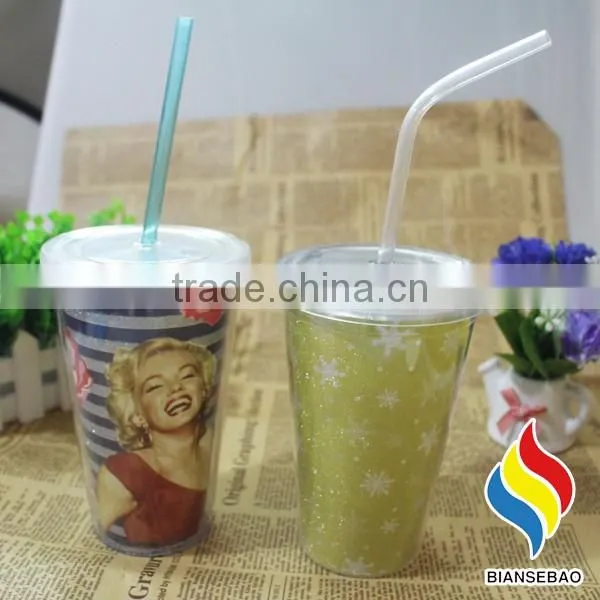 hot sale paper insert 16oz plastic tumbler double wall drinking mug