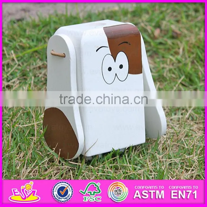 2015 High quality creative Dragging dog wooden toys,Cheap kids toys pull line toy,Lovely dog design pull and push toy W05B090