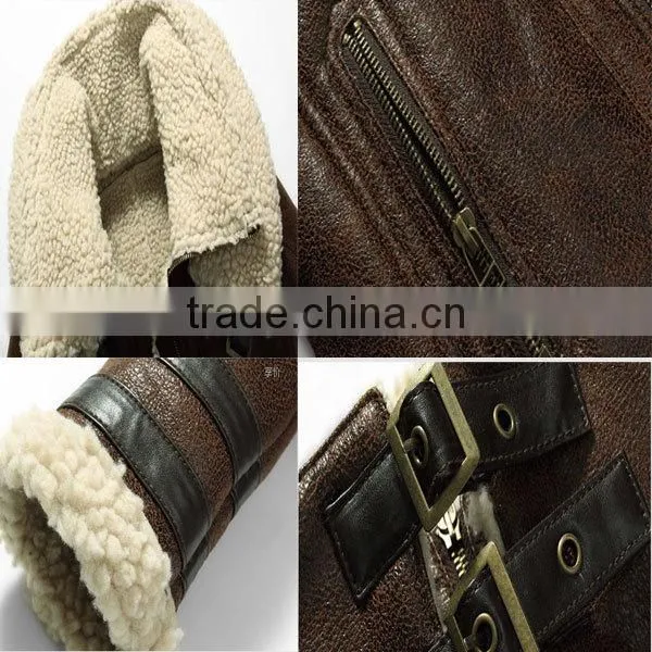 2014 brown lamb wool shearling women leather jacket with fur collar