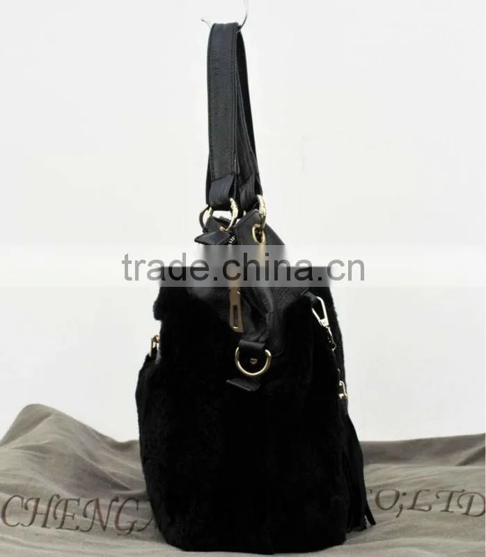 CX-H-50 Genuine Rex Rabbit Fur Women's Handbags With Leather Belt