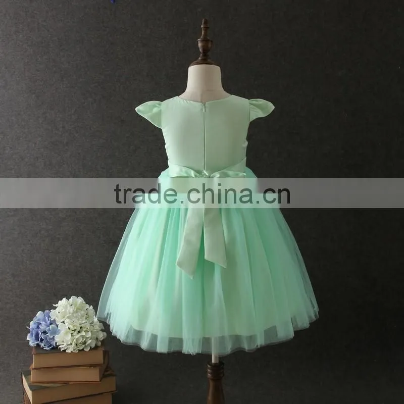 High quality OEM Angel Green Short sleeves Embroidery Flower girls party dresses Lovely Fluffy Tulle Kids frock designs pictures