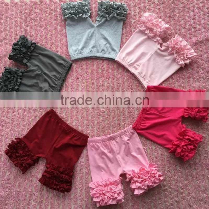 2016 boutique baby girl triple ruffles shorts baby cotton ruffle shorts baby soild color shorts