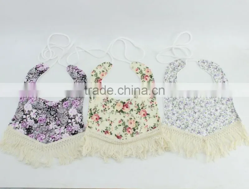 Flower Pattern Baby Girl Bibs With Tassel Toddler Baby Girl 100% Cotton Burp Cloths