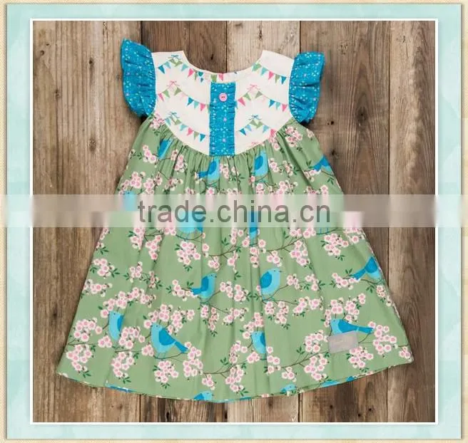 2017 Factory provide best price baby clothes 3-5 year old girl dress print colorful flags ruffle sleeve maxi dress for baby