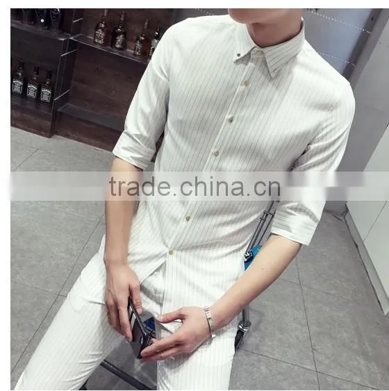 Sleeve in the small square collar stripe shirts
