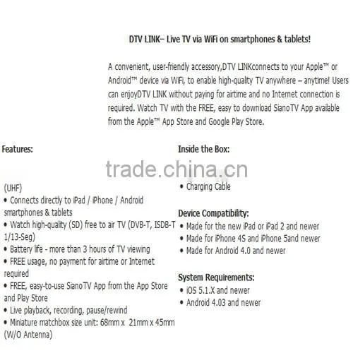 DTV LINK ,Satellite Live TV Unleash, Live TV via WiFi on smartphones & tablet