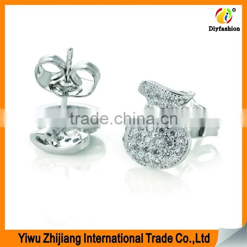 2017 new fashion Inlay zircon Platinum plating Purse stud earrings