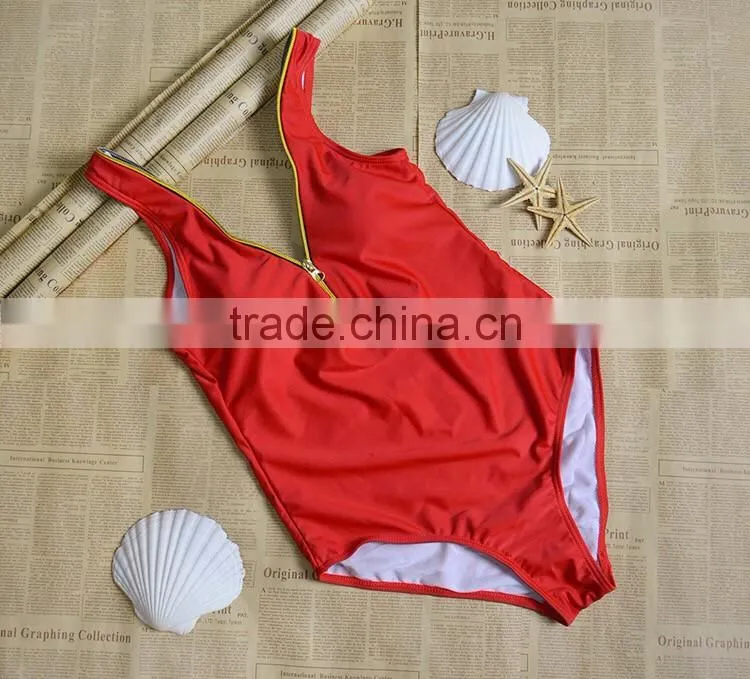 2016 Sexy Hot Women Red Zipper One piece Swimwear