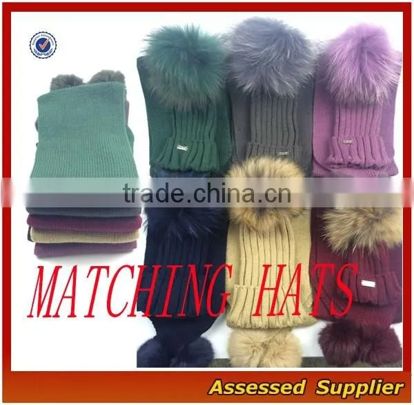Custom fashion real raccoon fur pom pom hat beanie cap winter knitted hat for women and baby free samples