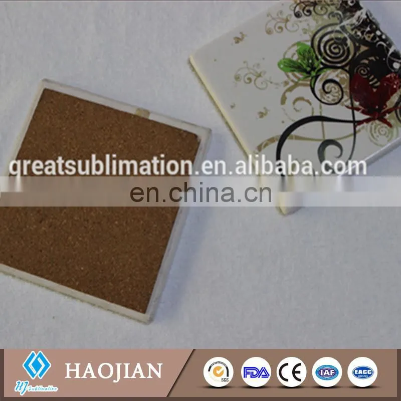 decorative water absorbent ceramic coaster with cork back blank ceramic coaster
