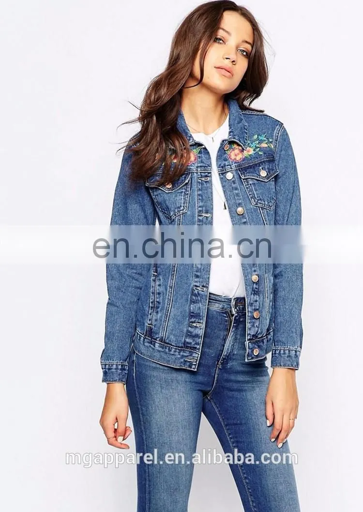 Wholesale denim jackets suppliers floral embroidery denim jacket women