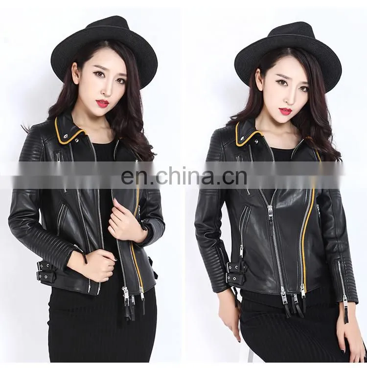2017 Wholesale Women Real Leather Coat Lady Spring Overcoat