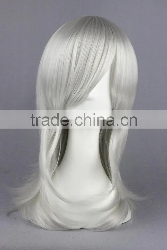 High Quality 55cm Medium Curly Nabari no Ou wig Kurookano Shijima Silver White wig Synthetic Anime Wig Cosplay Hair Wigs