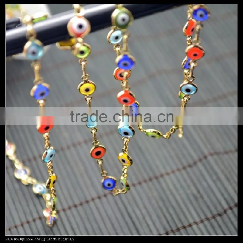 LFD-0012C ~ Wholesale Gold Plated Wire Wrapped Mixed Color Evil Eye Stone Chain Beaded Necklace Bracelet Handmade Finding