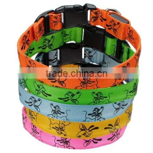 5 Color LED Flashing Dog Pet Collar Adjustable Nolon Patterned Neck Strap Buckle