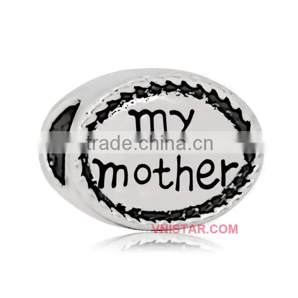 Vnistar Antique silver plated oval shped Friend & family name stamped European beads for bracelet jewelry PBD019