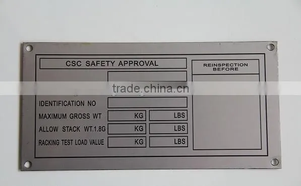 stainless container nameplate CSC plate
