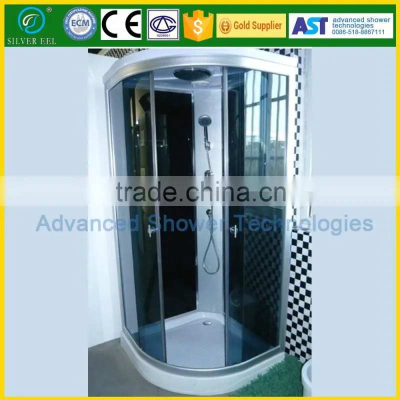 Bathroom steam shower room with top shower and back massage jets