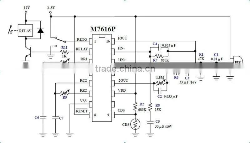 16 pins SMD or DIP PIR CONTROLLER M7616 for Human Motion Detector