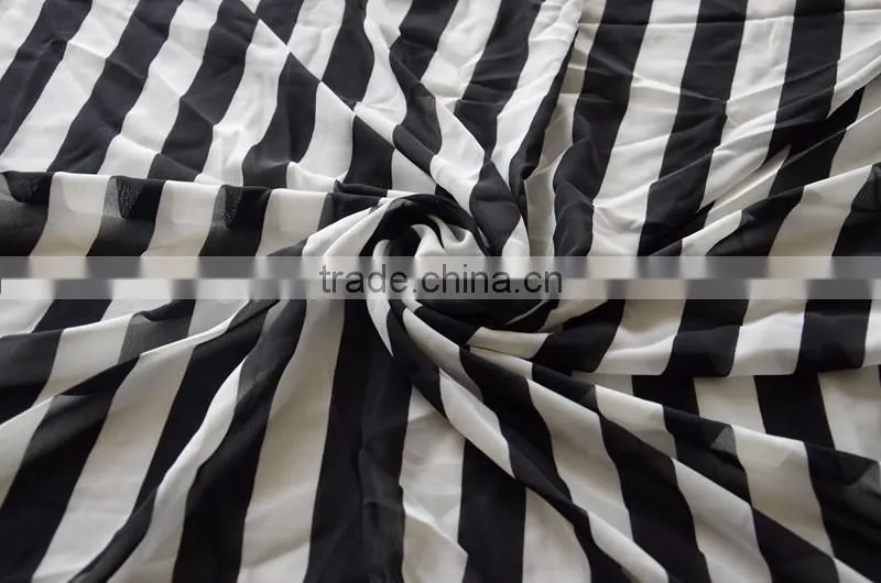 black and white stripe printing imitated silk fabric for lady
