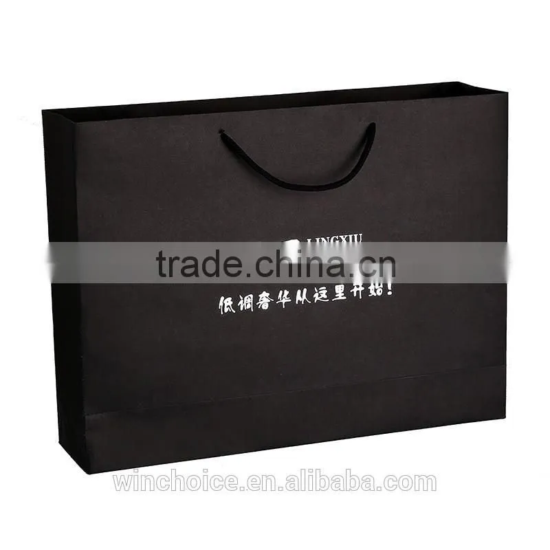 black cardboard bag ,shopping promotion bag , hot silver craft printing, cotton handle