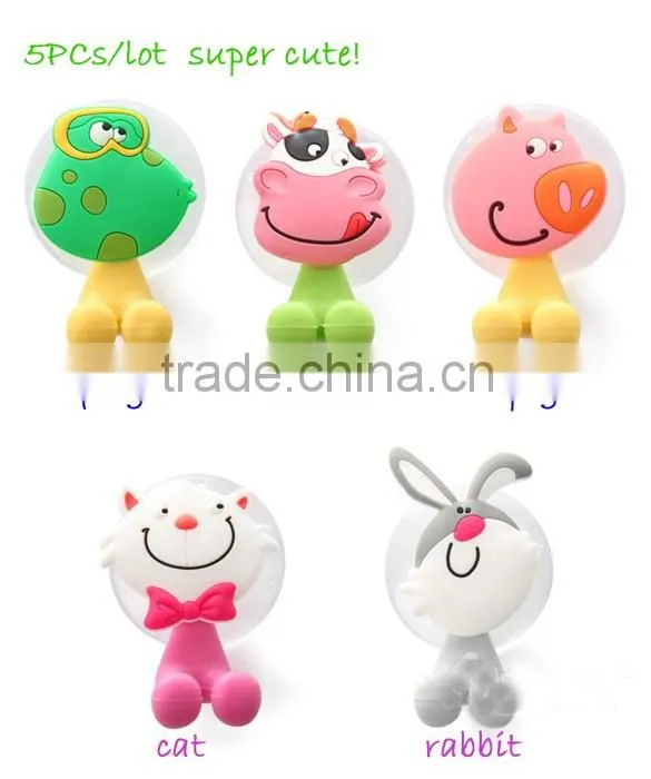 5pcs/lot Ultra Cute Cartoon Sucker Toothbrush Holder / Suction Hooks 19001