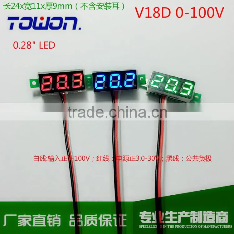 0 - 99.9V DC Digital Voltmeter Three Bit Red green blue 0.28 "LED 0v to 100v With Reverse Connection Protection