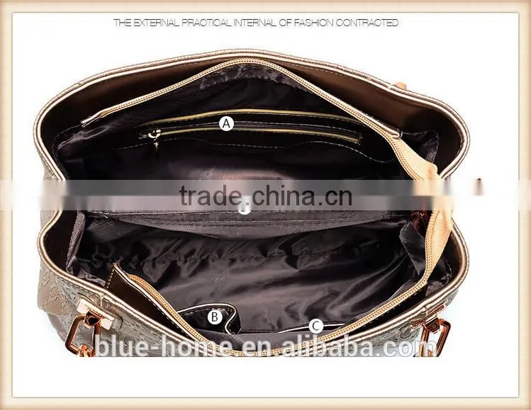 New stylish summer women bag set Gold handbag 3 pieces kit shoulder messager pouch