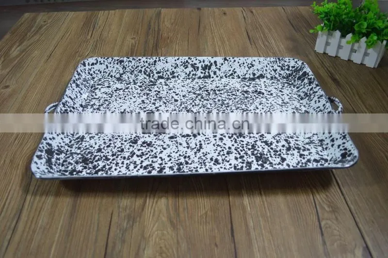 9094 Enamel big rectangle tray with speckle