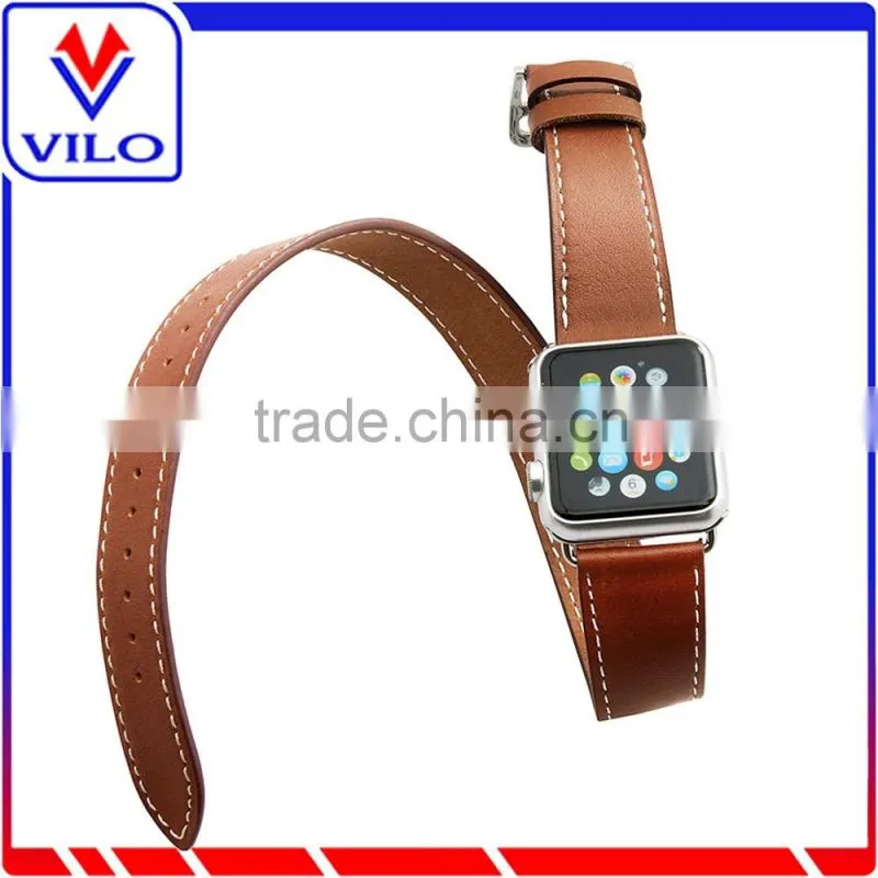 Genuine Leather Double Tour Replacement Watchband with Adapter Clasp for iWatch Apple Watch Band 38mm 42mm