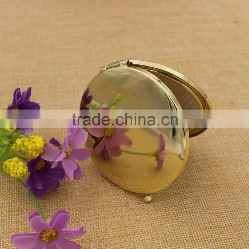 Promotion gold crystal mirror pocket/ beautiful makeup compact mirror custom