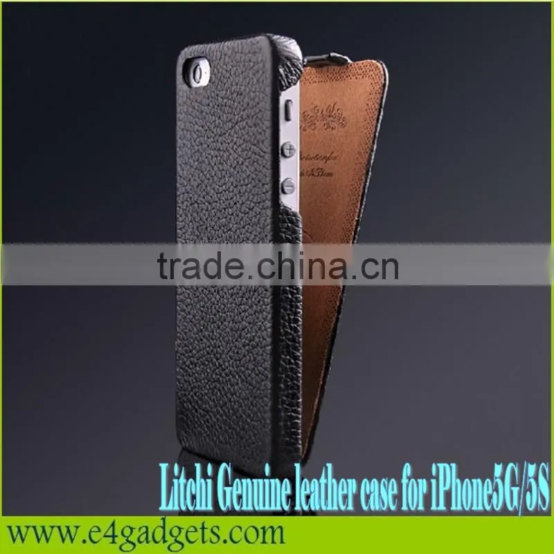 New Arrival Open Up and Down Litchi Texture cowhide flip hot case for iphone5,for iphone5 cover case
