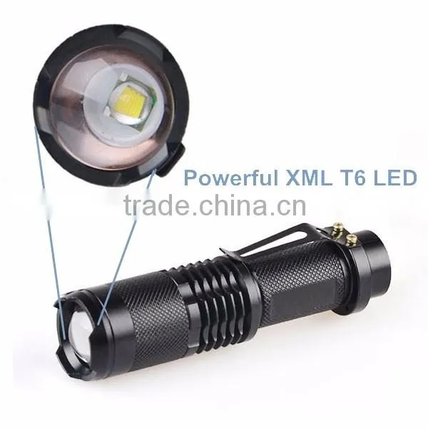 T6 LED Small Pocket Torch Light Tactical Zoomable LED Flashlight with Clip