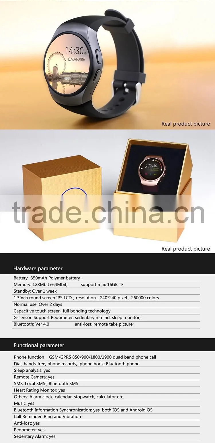 EXCELVAN Smart Watch KW18 SIM Watch MTK2502C Pedometer Heart Rate Monitor Touch Screen Smartwatch for iOS Android Smartphone