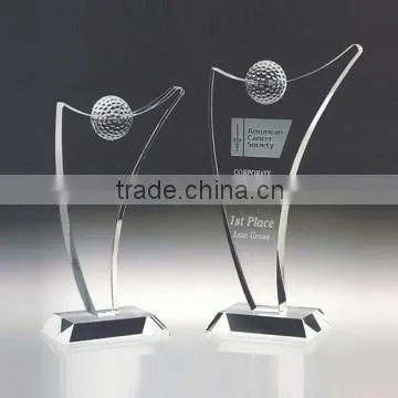 Wholesale custom round shape crystal glass golf trophy plaque for sports souvenir
