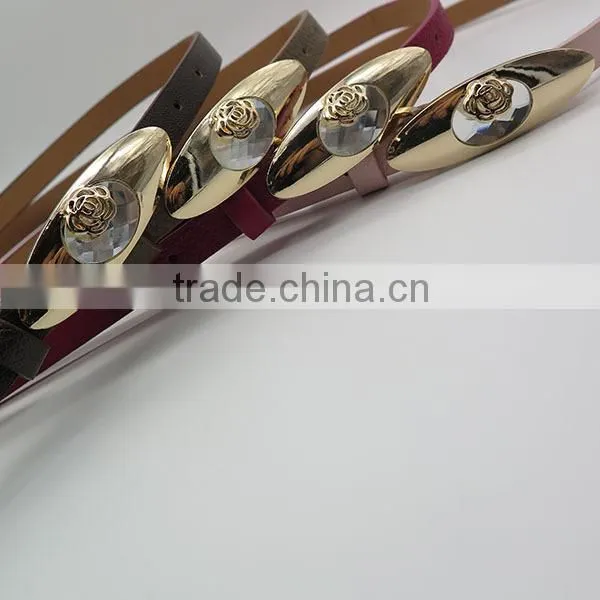Fashionable skinny belt with flower glass for women