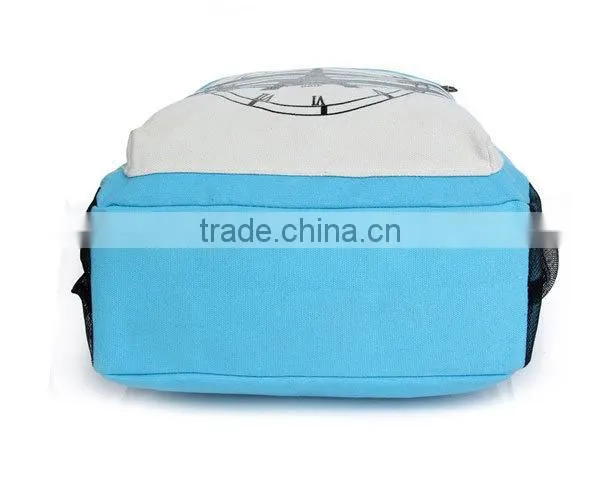 High Quality Soft Blue Printed Backpack Canvas Hipster Teens School Bags BB003