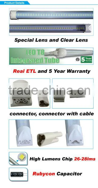 60W 6500k stripe Lens 8ft ETL Integrated Tube