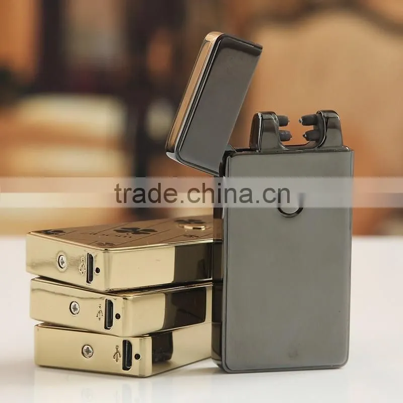 electric cigarette ligter flameless rechargeable USB double arc lighter black gold