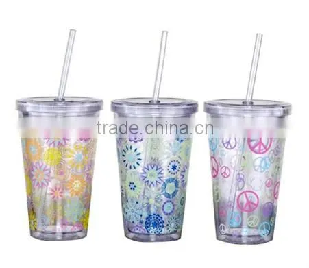 BPA Free Double Wall Pint Cup 16OZ/480ML with insert colorful PVC