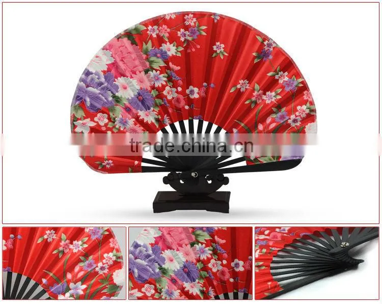 Cloth Bamboo Folding Fan For Wedding Gift red