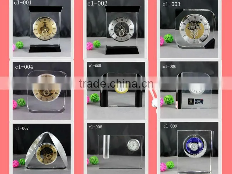 crystal glass table clock for decration or gifts souvenirs